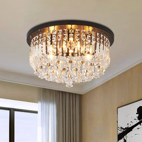 Contemporary Black Crystal Cascade Ceiling Light For Bedroom - 9-Light Flush Mounted Fixture / A
