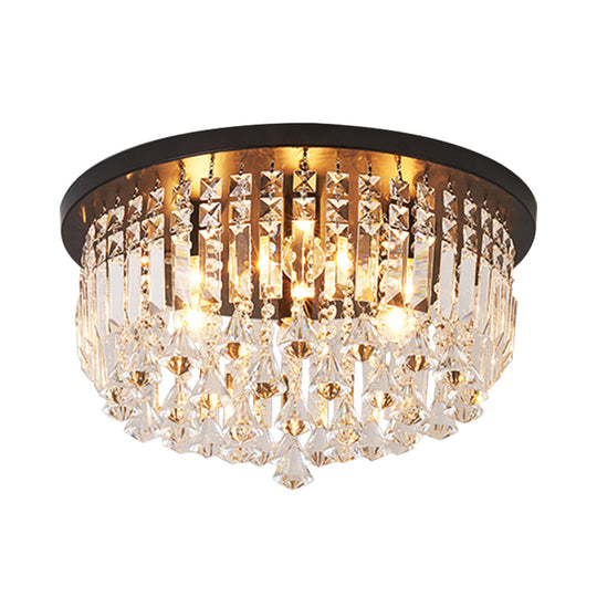 Contemporary Black Crystal Cascade Ceiling Light For Bedroom - 9 - Light Flush Mounted Fixture