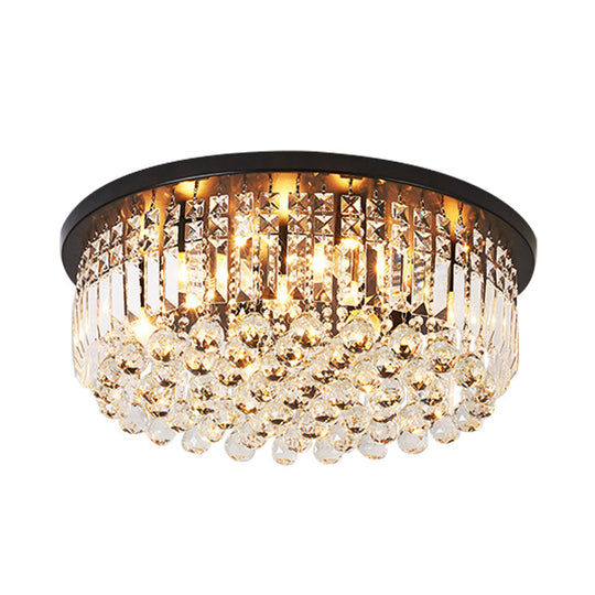 Contemporary Black Crystal Cascade Ceiling Light For Bedroom - 9 - Light Flush Mounted Fixture