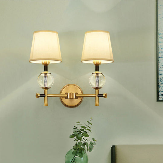 Modern Brass Wall Sconce With Crystal Accent And Fabric Shade