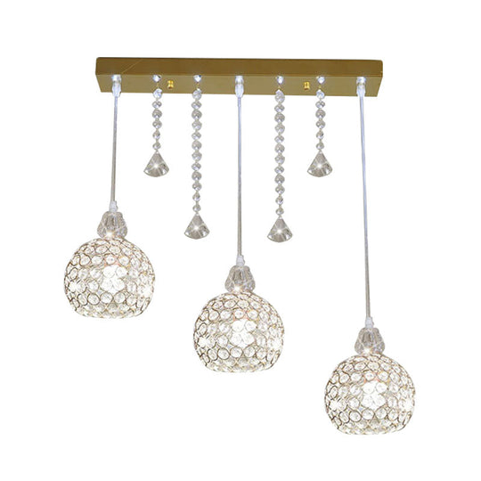 Crystal Globe Corridor Pendant Light - Contemporary Style Ceiling Lamp (Gold 3 Lights)