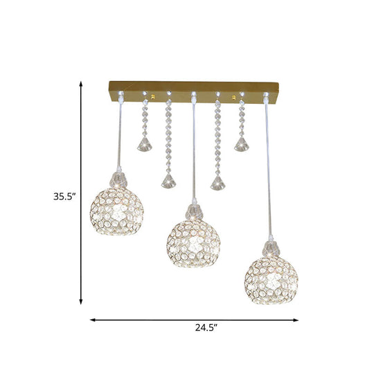 Crystal Globe Corridor Pendant Light - Contemporary Style Ceiling Lamp (Gold 3 Lights)