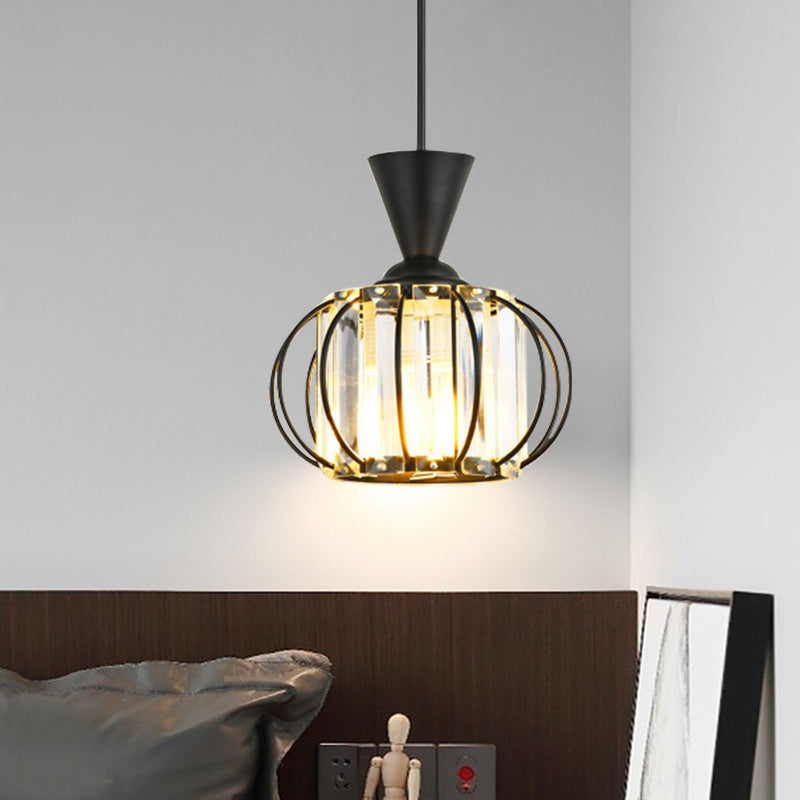 Modern Lantern Kit: Metallic Pendant Light With Inner Crystal Shade Black
