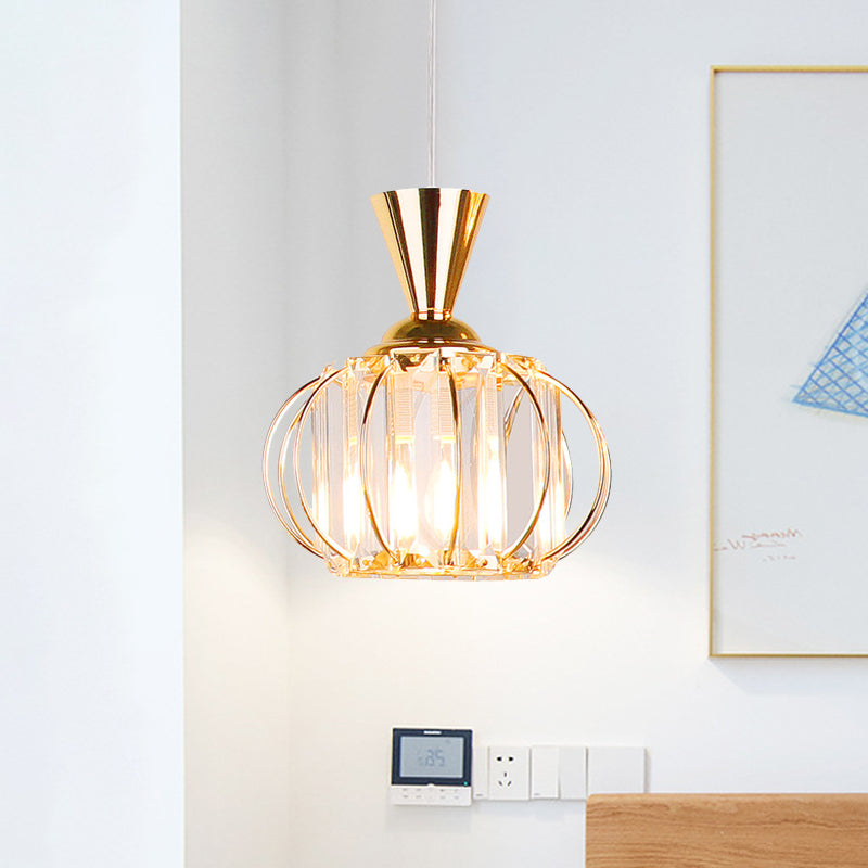 Modern Lantern Kit: Metallic Pendant Light With Inner Crystal Shade