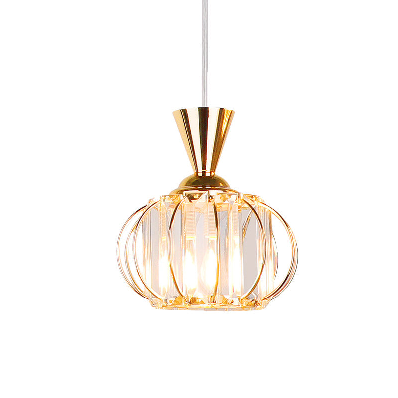Modern Hanging Lamp Kit: Metallic Pendant Light With Crystal Drum Shade In Black/Gold - Perfect For