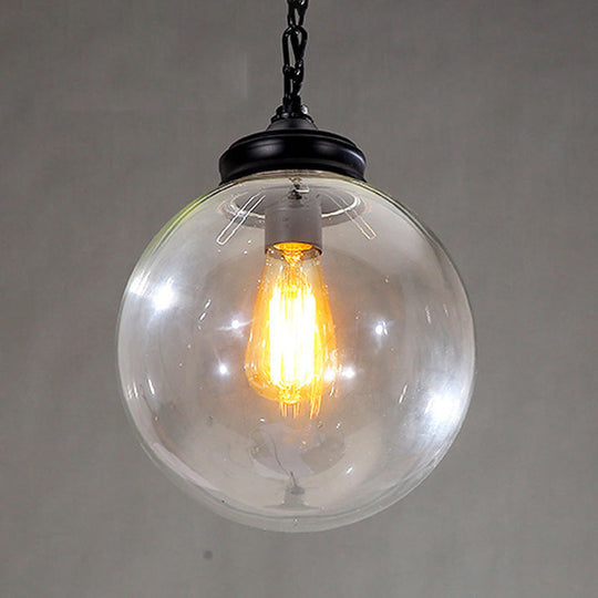 Farmhouse Clear Glass Single-Bulb Pendant Ceiling Light - Black Globe Design 8’/10’/12’ Wide