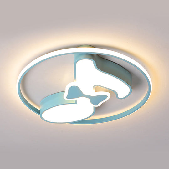 Kids Musical Note Ceiling Lamp In Pink/Light Blue - Acrylic Led Nursery Flush Mount Light With