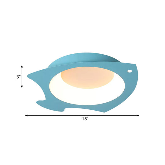 Blue Fish Flush Mount Led Ceiling Light For Kids Bedroom - Cartoon Style With Warm/White