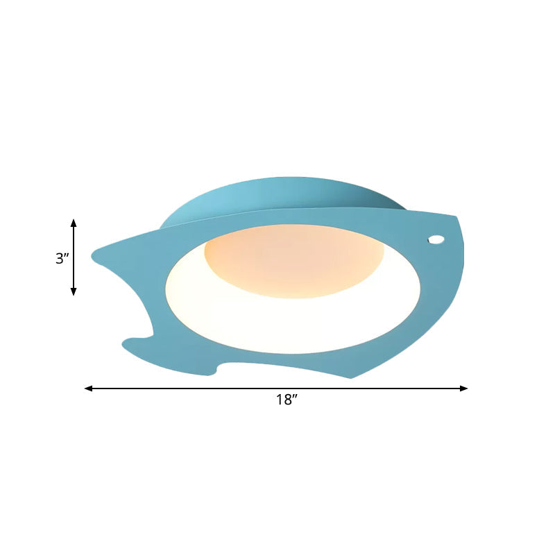 Blue Fish Flush Mount Led Ceiling Light For Kids Bedroom - Cartoon Style With Warm/White