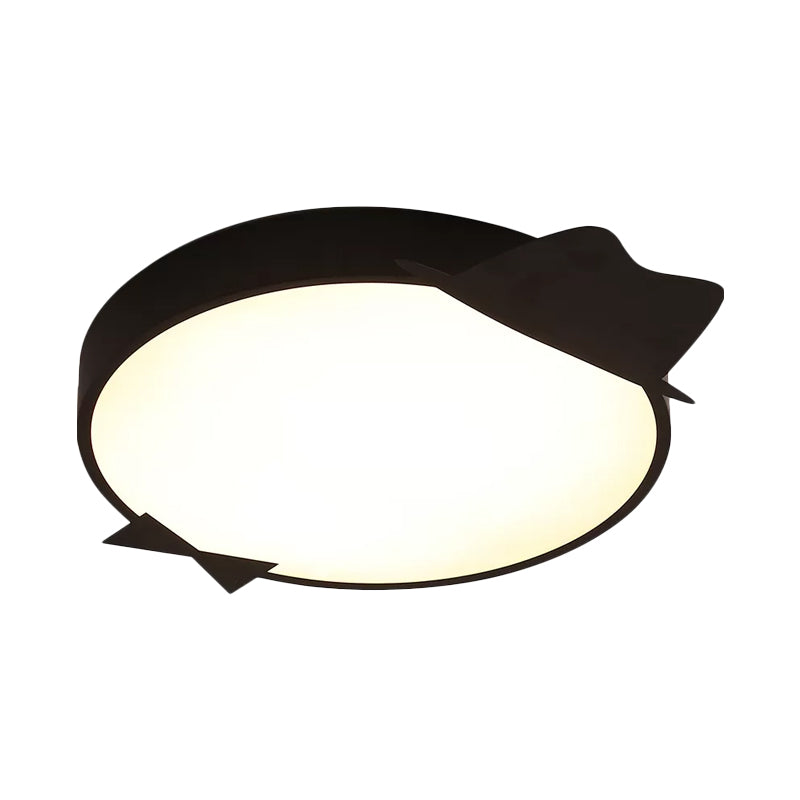 Kids Led Flush Mount Ceiling Light - Black Round Acrylic Fixture In Warm/White