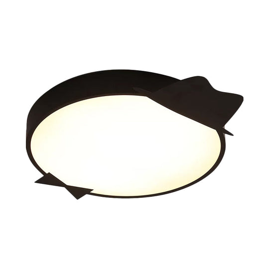 Kids Led Flush Mount Ceiling Light - Black Round Acrylic Fixture In Warm/White