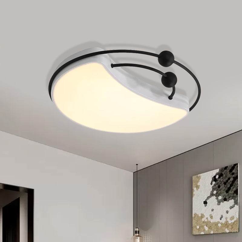 Nordic Led Metal Moon Ceiling Flush Mount - Elegant White Finish For Bedroom