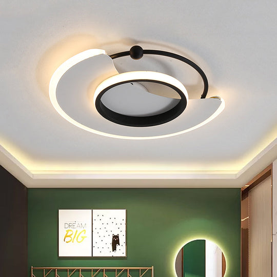 Modern Led Moon-Shaped White Flushmount Ceiling Light For Bedroom