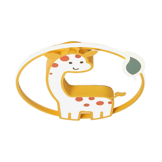 Giraffe Led Nursery Flush Mount Lamp - Cartoon Acrylic Ceiling Light In Yellow