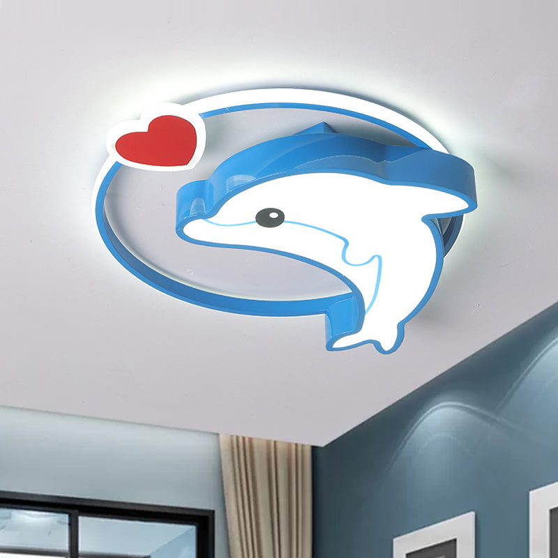 Blue Dolphin Led Acrylic Flush Mount Ceiling Light Fixture In Warm/White For Nursery / White