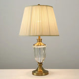 Minimalist Beige Fabric Nightstand Light With Crystal Base
