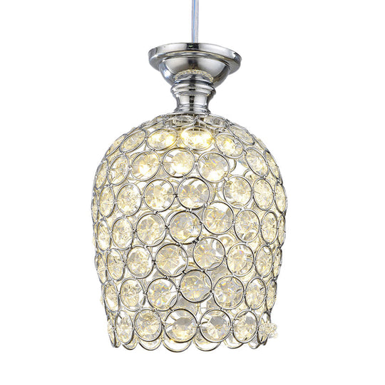 Elegant Crystal-Encrusted Wine Cup Pendant Light For Dining Room In Chrome