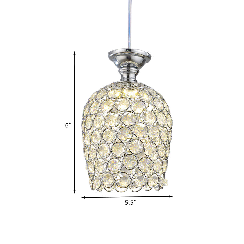 Elegant Crystal-Encrusted Wine Cup Pendant Light For Dining Room In Chrome