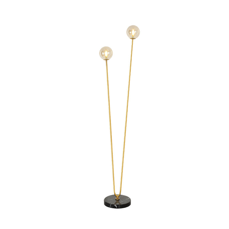 Modernist Metallic Gold Led Floor Reading Lamp With U-Shaped Design And Globe Glass Shade