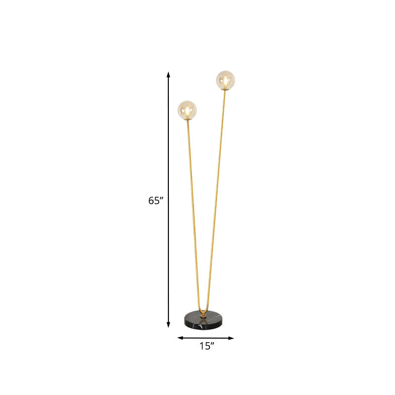 Modernist Metallic Gold Led Floor Reading Lamp With U-Shaped Design And Globe Glass Shade