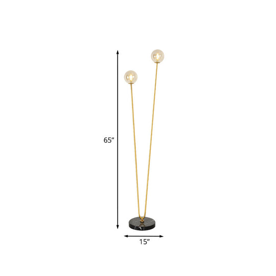 Modernist Metallic Gold Led Floor Reading Lamp With U-Shaped Design And Globe Glass Shade