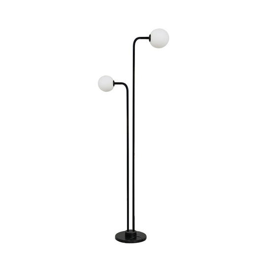 Contemporary Glass Floor Lamp - Black Ball Shape With 2 Bulbs For Bedroom
