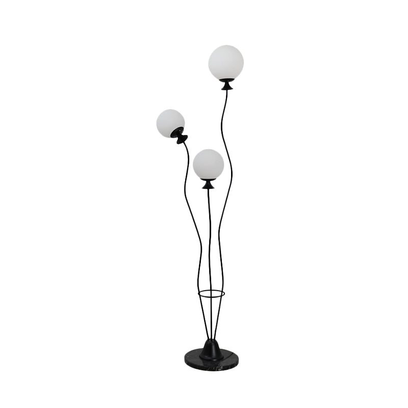 Modernist Glass Ball Standing Floor Lamp With Curved Arm - 3 Heads For Living Room Reading