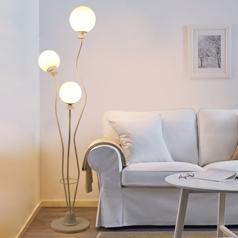 Modernist Glass Ball Standing Floor Lamp With Curved Arm - 3 Heads For Living Room Reading