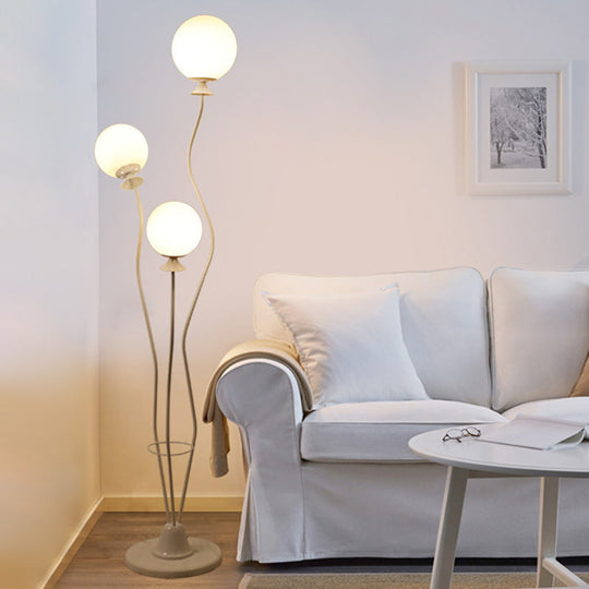 Modernist Glass Ball Standing Floor Lamp With Curved Arm - 3 Heads For Living Room Reading
