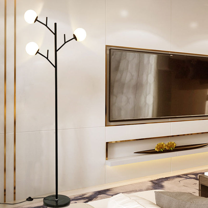 Contemporary Metal Floor Lamp - Tree-Like Design With 3 Bulbs Black/White Bedroom Lighting