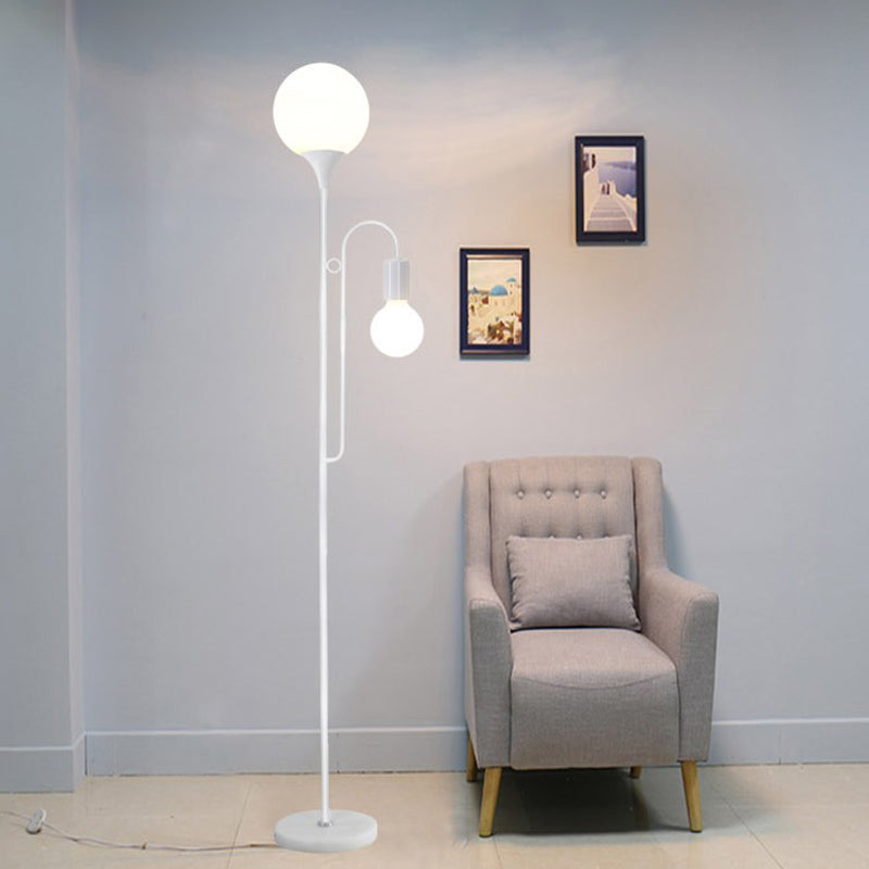 Sleek Glass Ball Standing Lamp: Modern 2-Head Bedroom Reading Light With Curved Arm In Black/White