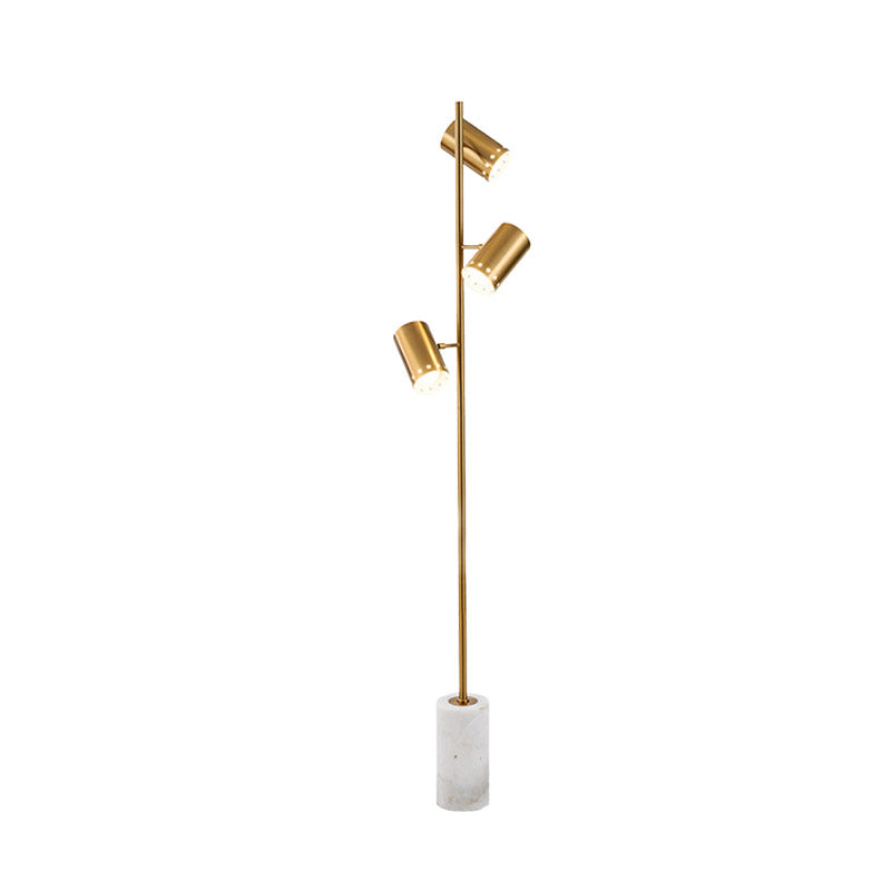 Gold Column Floor Lamp - Sleek Design With 3 Bulbs Bedroom Reading Light