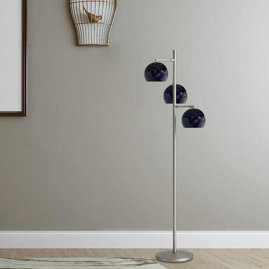 Simplicity Sphere-Shaped Metal Floor Lamp With 3 Heads In Black/White/Blue - Ideal For Living Room