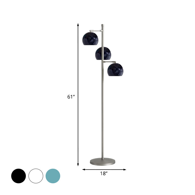 Simplicity Sphere-Shaped Metal Floor Lamp With 3 Heads In Black/White/Blue - Ideal For Living Room