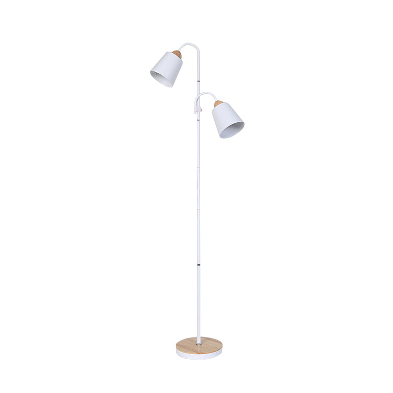 Nordic Style Metallic Standing Floor Lamp For Study Room - White Trumpet-Like Design 2 Bulbs