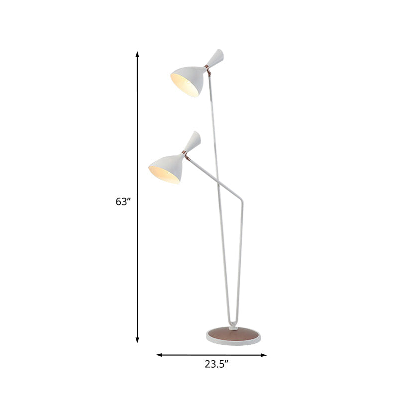 Modern Metal Flared Floor Reading Lamp With 2-Head White Stand Up Light For Bedroom