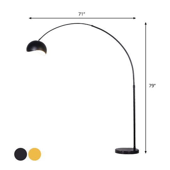 Modern Metal Fishing Rod Floor Lamp With Dome Shade (Black/Yellow)