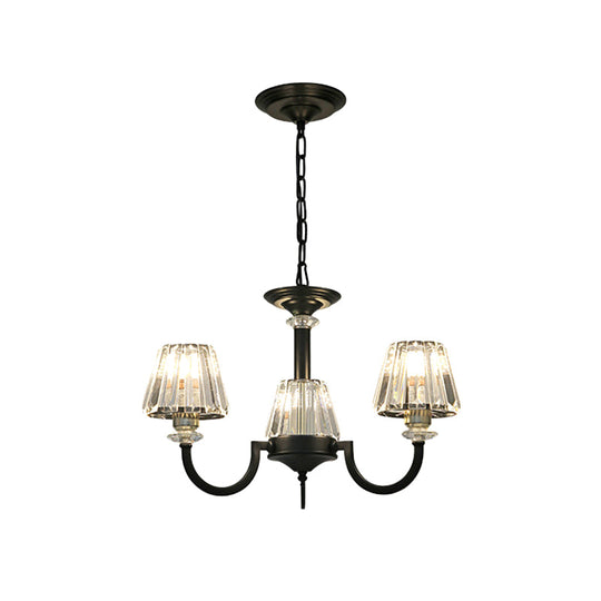 Modern Black Crystal Cone Chandelier W/ Prismatic Shades 3/6-Light For Restaurants