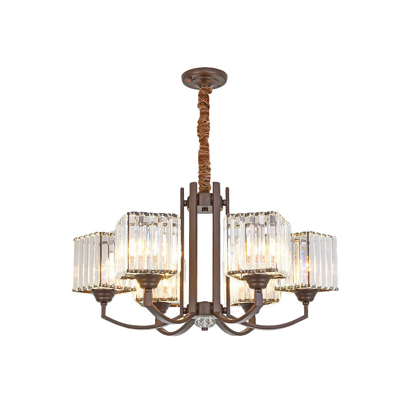Cuboid Crystal Block Chandelier - Modernist Pendant Lamp With 3/6 Lights For Dining Room In Coffee