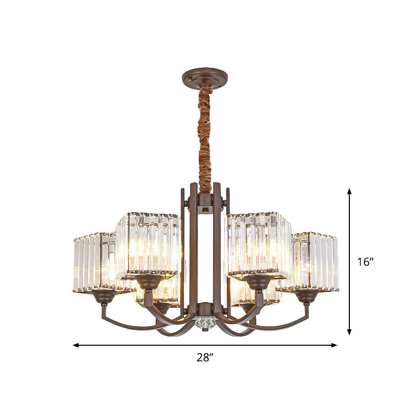 Cuboid Crystal Block Chandelier - Modernist Pendant Lamp With 3/6 Lights For Dining Room In Coffee