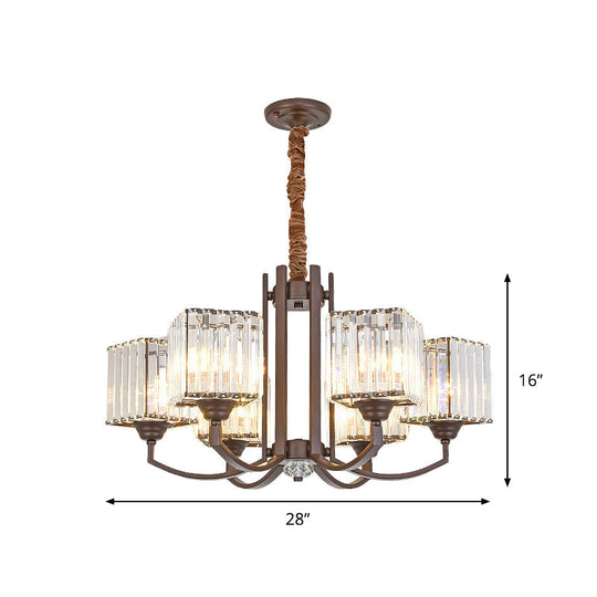 Cuboid Crystal Block Chandelier - Modernist Pendant Lamp With 3/6 Lights For Dining Room In Coffee
