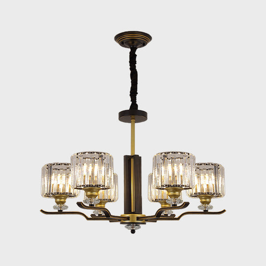 Modern Hanging Crystal Block Chandelier With Black & Gold Accents - 3/6 Heads Pendant Light
