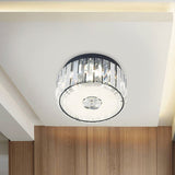 Minimalist Cylinder Crystal Led Ceiling Flush Light For Balcony Clear Rectangle-Cut Design