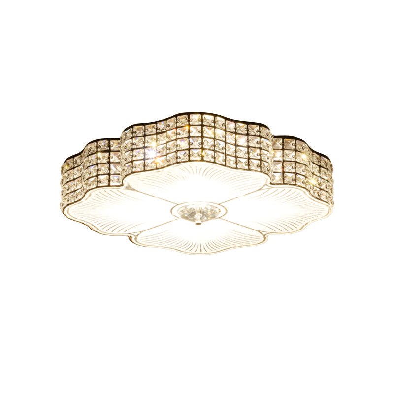 Led Ceiling Flush Light: Contemporary Crystal - Encrusted Shade With Black Flower Design