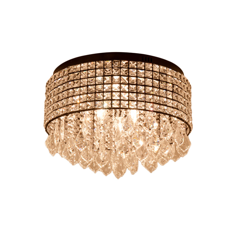 Modern Black Crystal Flushmount Lamp With 5 Embedded Heads And Droplet Design