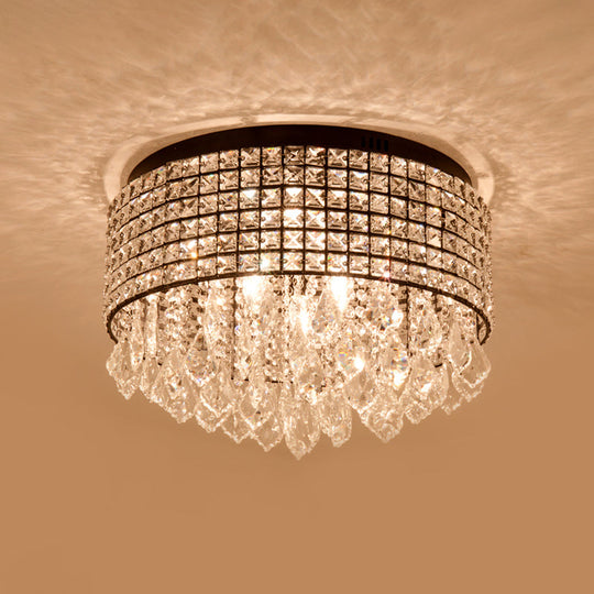 Modern Black Crystal Flushmount Lamp With 5 Embedded Heads And Droplet Design