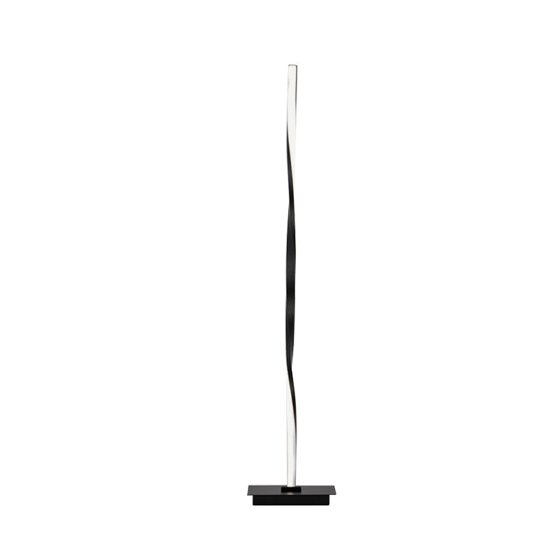 Minimalist Metallic Spiral Line Floor Reading Lamp - Black/Silver Led Stand Up Lighting In