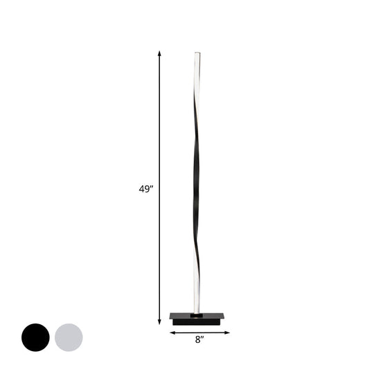 Minimalist Metallic Spiral Line Floor Reading Lamp - Black/Silver Led Stand Up Lighting In
