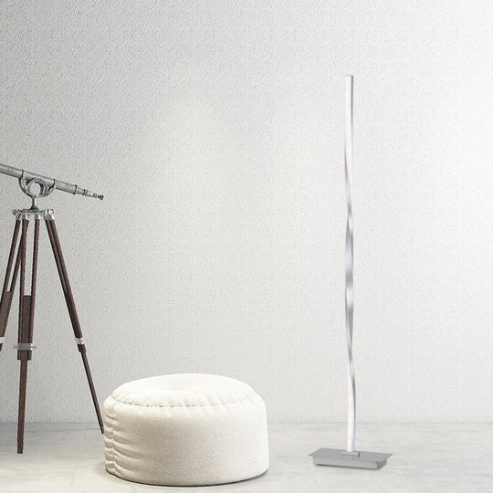 Minimalist Metallic Spiral Line Floor Reading Lamp - Black/Silver Led Stand Up Lighting In