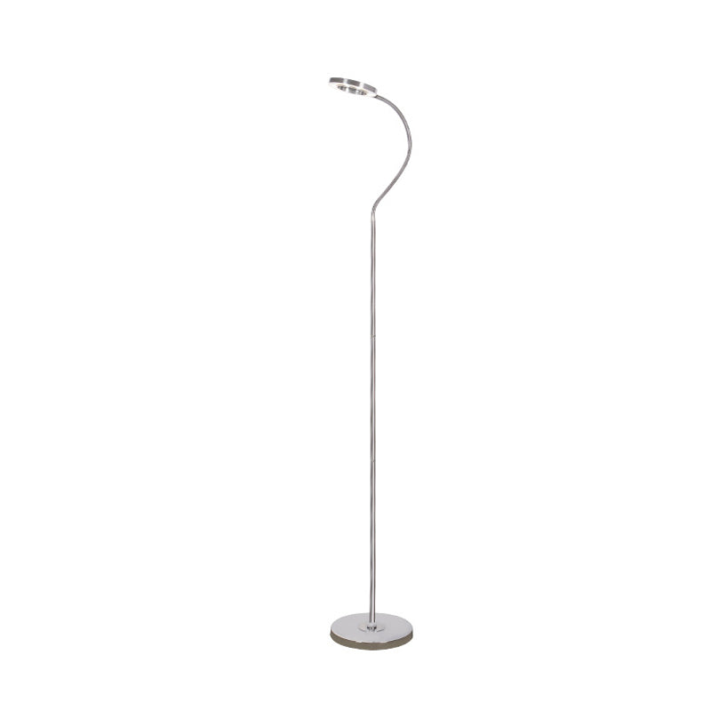 Simplicity Led Silver Floor Reading Lamp With Gooseneck Arm - Metal Ring Round Shade Stand Up Light